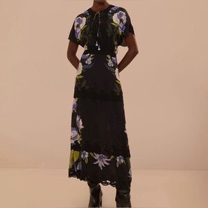 FARM Rio Floral Lace Tie Neck Maxi Dress